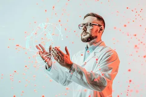 AI decision support systems displaying business analytics, predictive forecasts, and data-driven insights to help startup founders evaluate strategic decisions.
