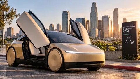 AI-generated illustration of Tesla's Cybercab concept as the company targets limited customer sales in 2026 amid federal safety scrutiny.