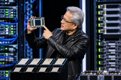 AI chip hardware displayed in a data center, illustrating AWS TorchNeuron