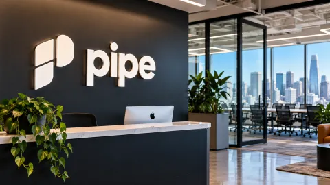 Pipe fintech company branding at a modern office, illustrating Pipe layoffs 2025 and the company's workforce restructuring.