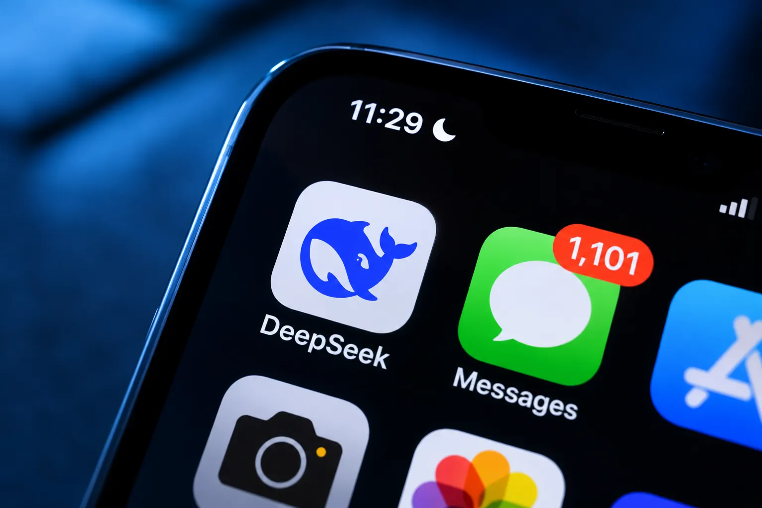 Smartphone displaying the DeepSeek app against a dark blue background, illustrating the DeepSeek $15 billion funding round.