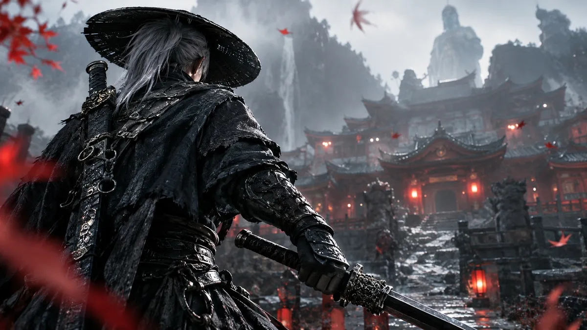 Phantom Blade Zero PS5 physical editions illustrated by a sword-wielding martial arts warrior approaching a mist-covered ancient Chinese fortress.