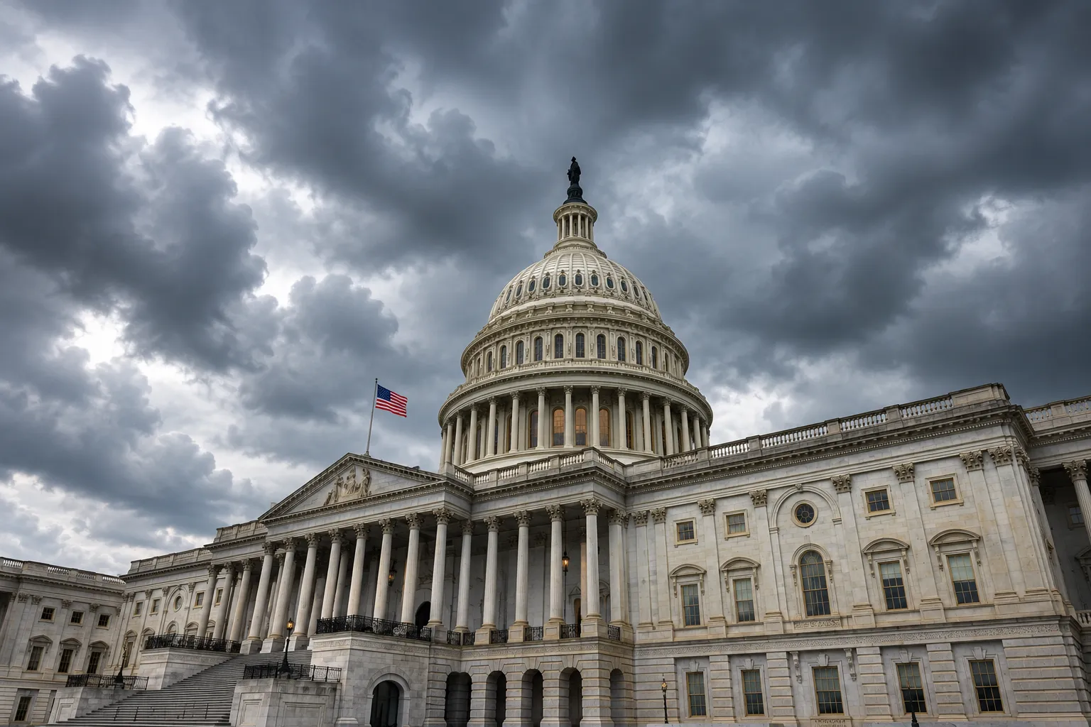 U.S. Capitol building beneath dramatic storm clouds